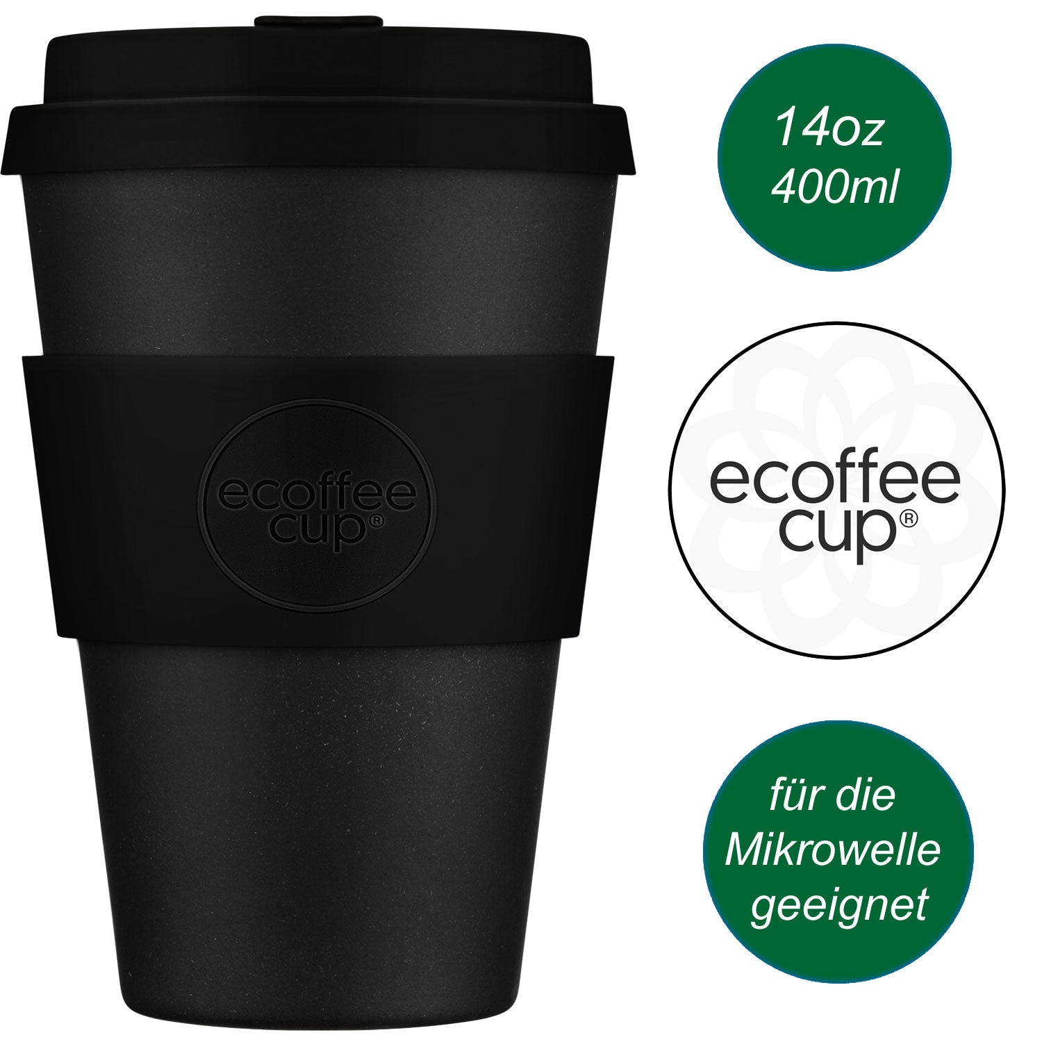 Ecoffee Cup Kerr Napier Kaffeebecher 400ml Schwarz PLA