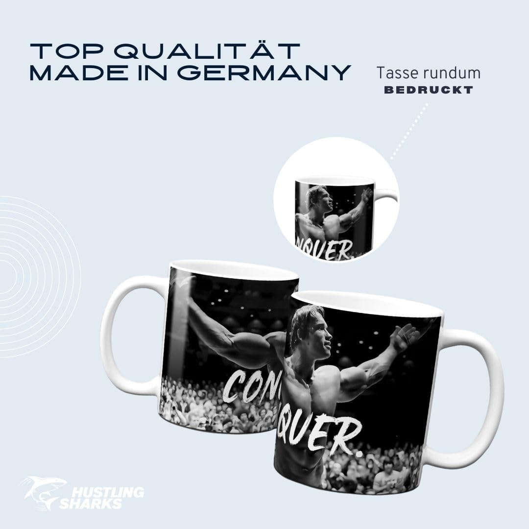 Hustling Sharks Conquer Tasse Spruch 330 ml Weiß Keramik