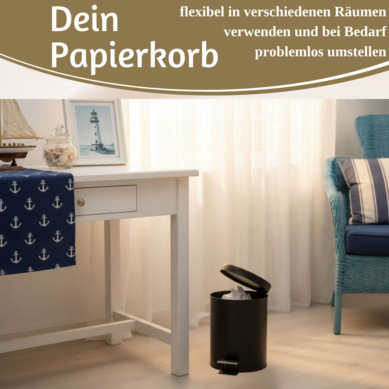 LS-LebenStil Küche & Haushalt Tretmülleimer Schwarz 3L Edelstahl