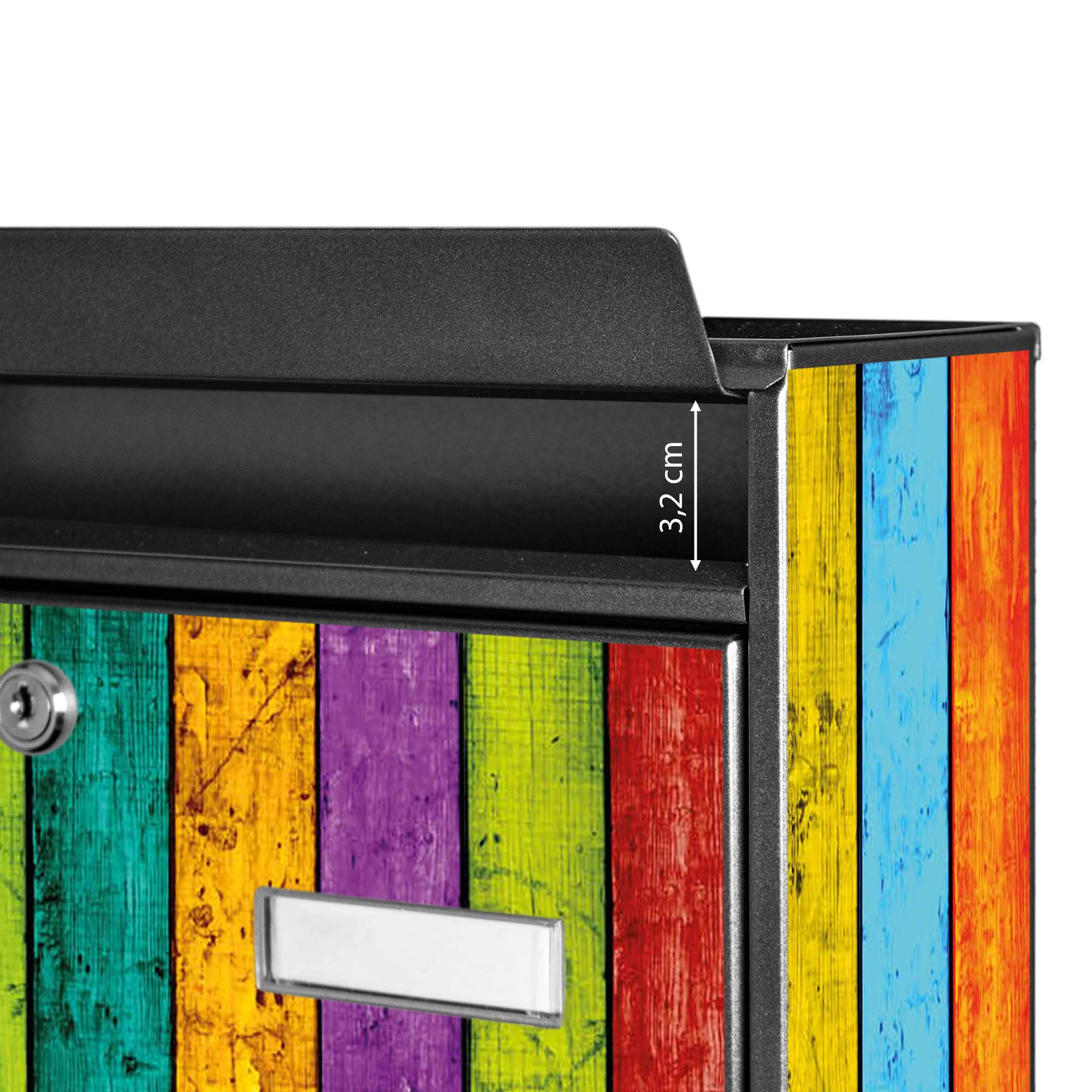 Banjado Briefkasten Bunte Holzlatten Schwarz A4 ohne Zeitungsfach