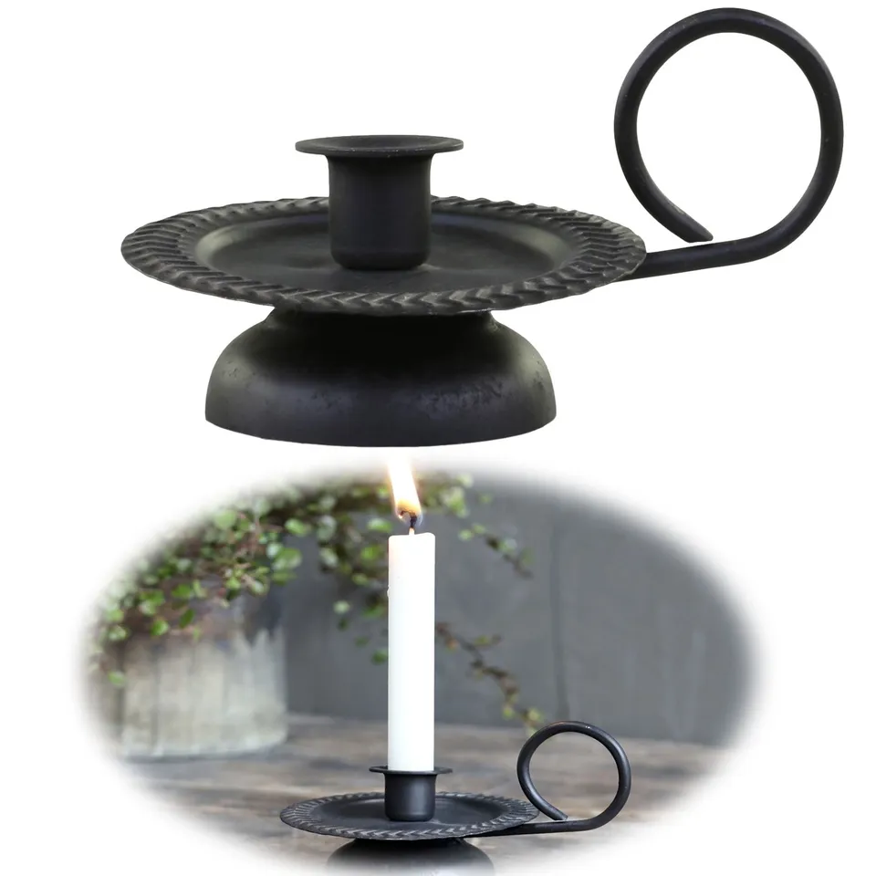 LS-LebenStil Möbel & Wohnen Stabkerzenhalter Schwarz Griff 11cm
