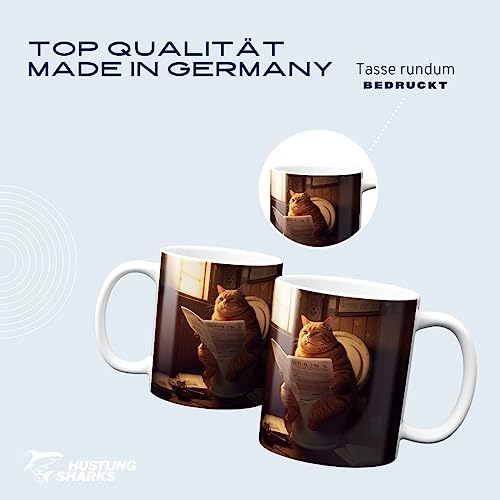 Hustling Sharks Katze auf Toilette Tasse 330ml weiß