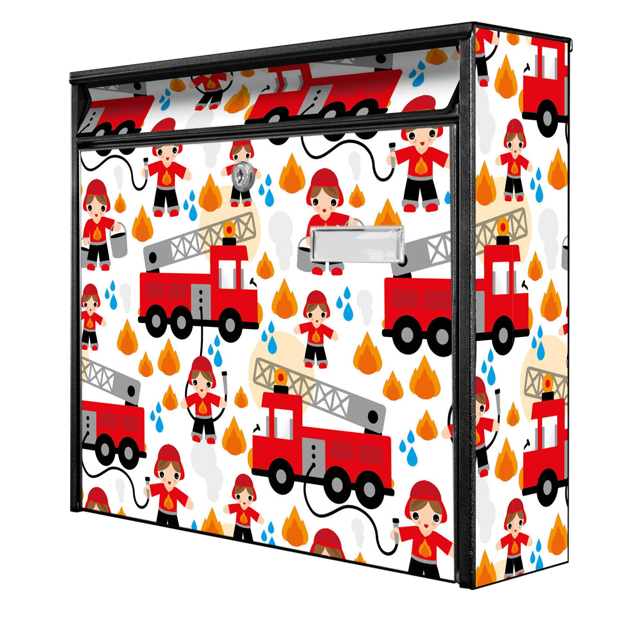 Banjado Briefkasten Feuerwehr Briefkasten Schwarz A4 32x36 cm