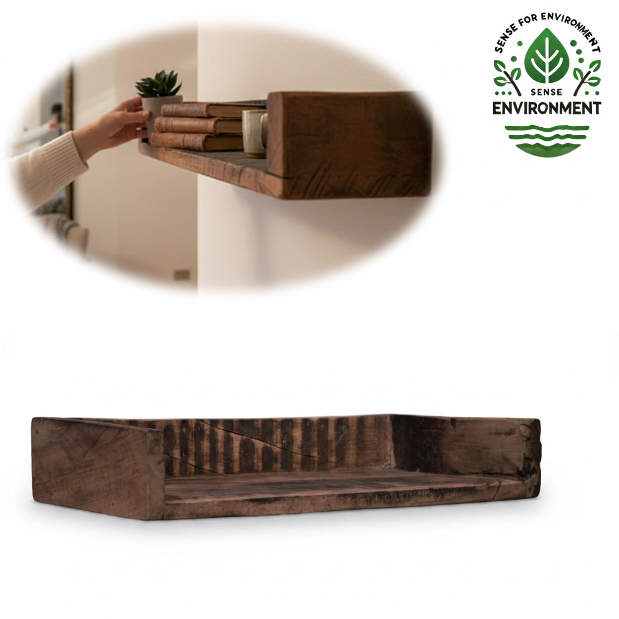 IB Laursen Wandregal Holz Ziegelform 45cm Braun Unika
