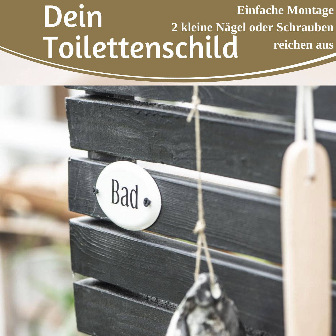 LS-LebenStil Möbel & Wohnen Türschild Metall Bad Weiß 9x5,5cm