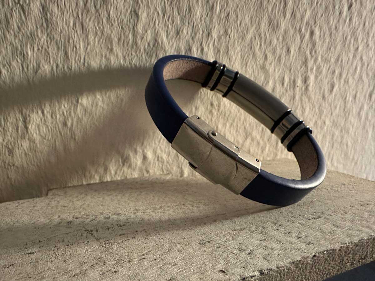 LS-LebenStil Sylt Lederarmband Unisex Anker Blau 21cm Echtleder