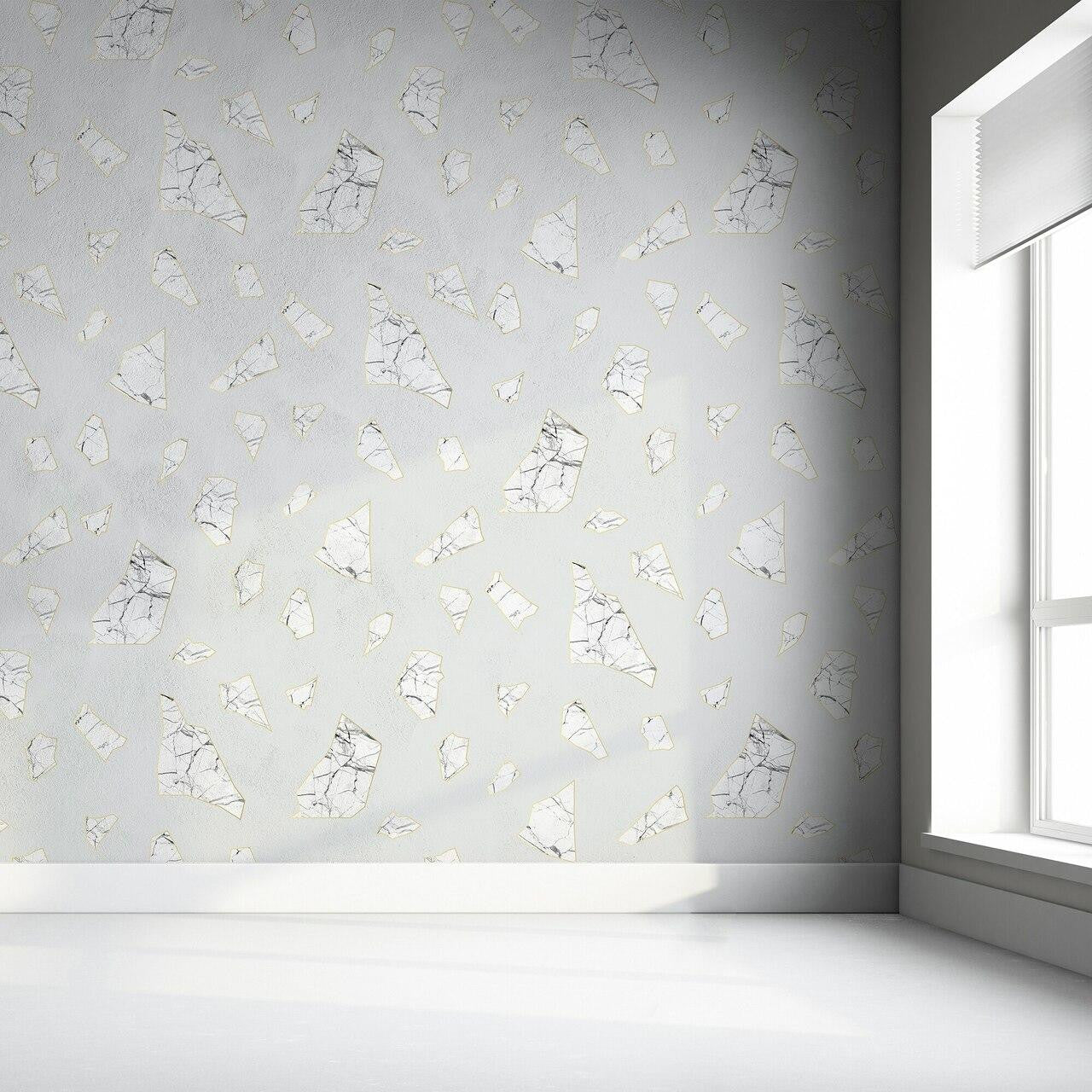 Mineheart Marble Fragment Tapete Weiß 52cm x 10m Marmor