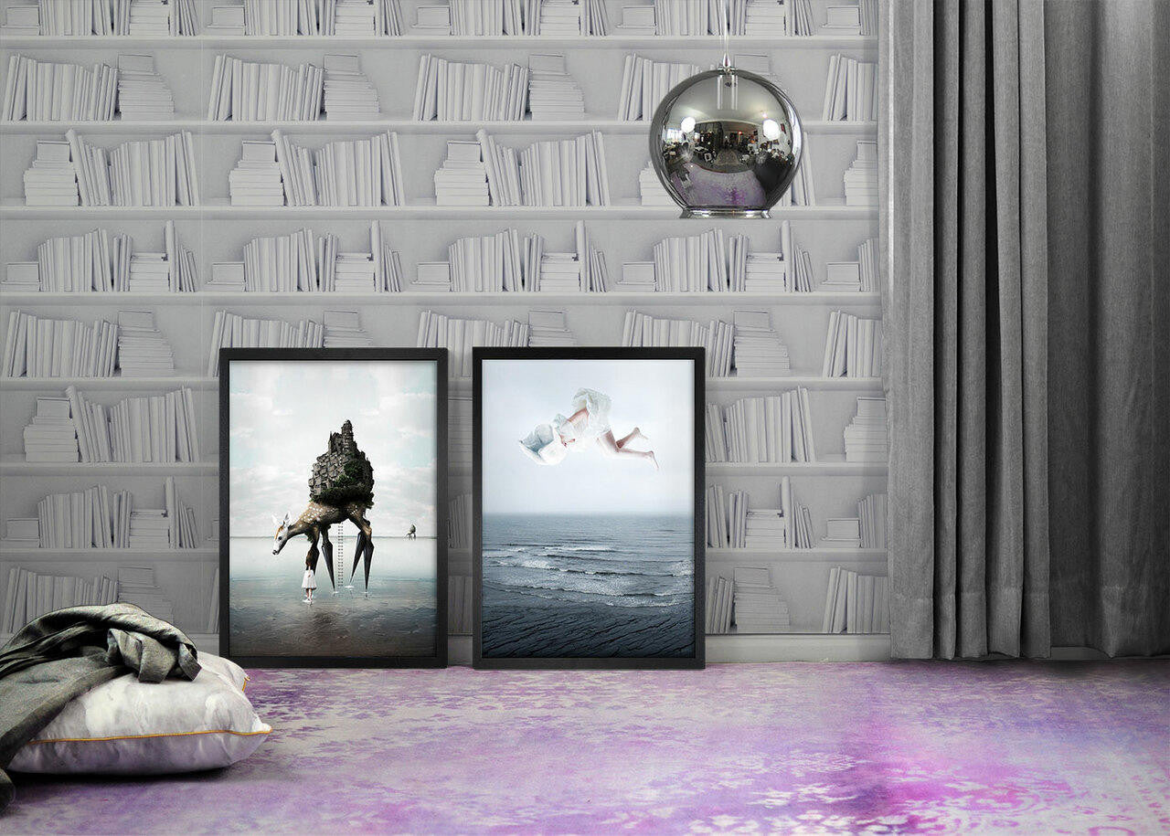 Mineheart White Bookshelf Tapete Weiss Rolle