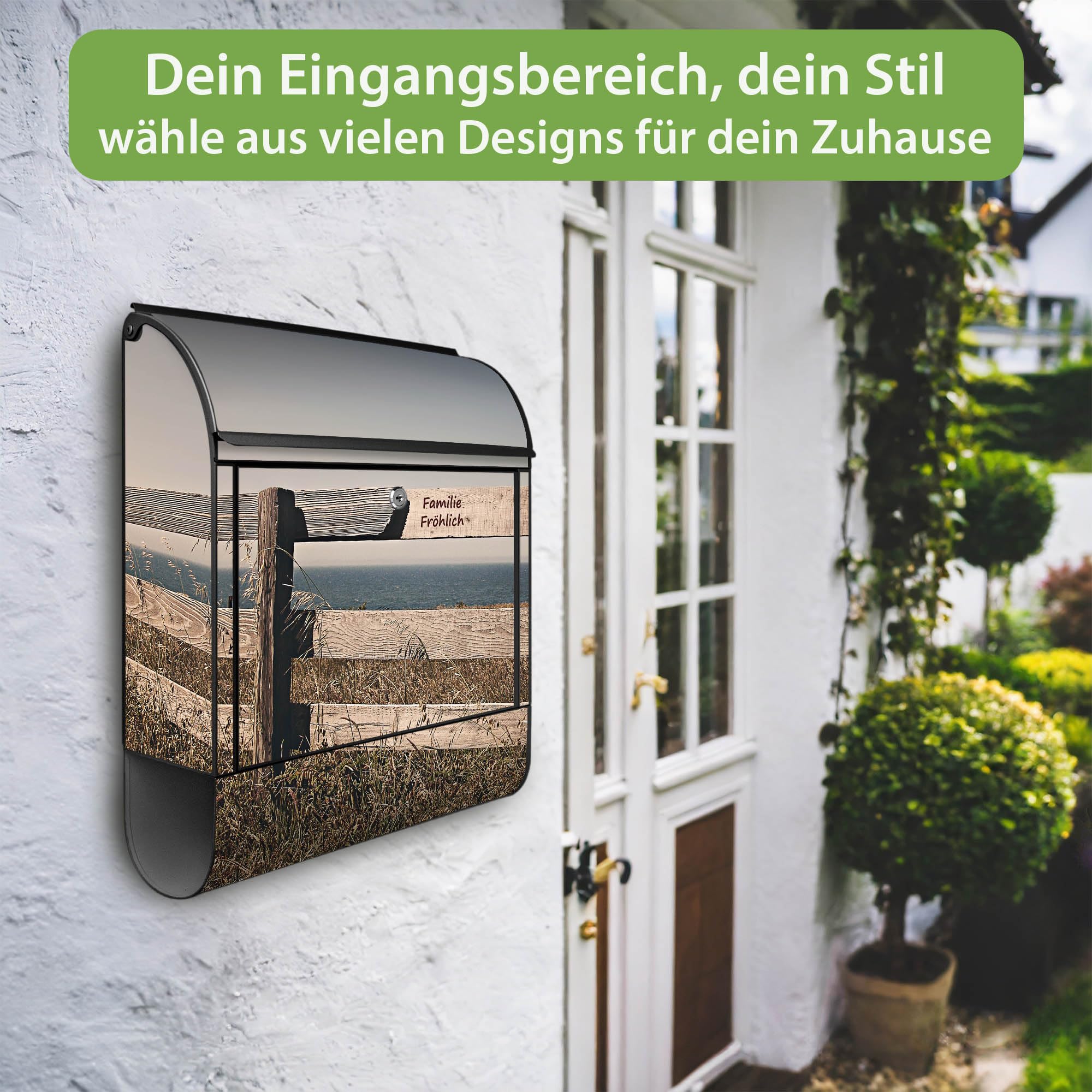 Banjado Briefkasten Zaun am Meer Briefkasten Schwarz 38,5 cm