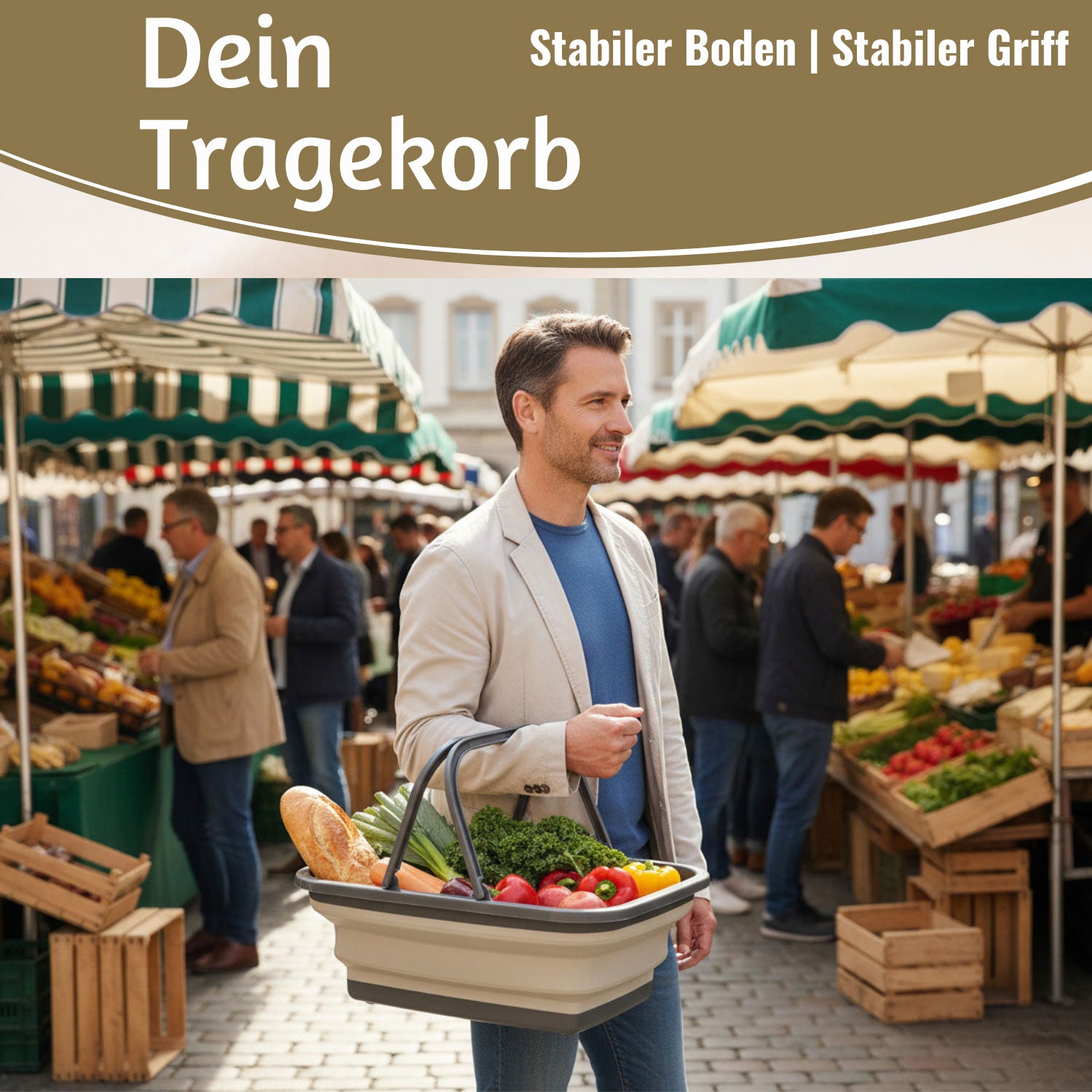 LS-LebenStil Einkaufskorb 10L faltbar 38x28cm mit Griff