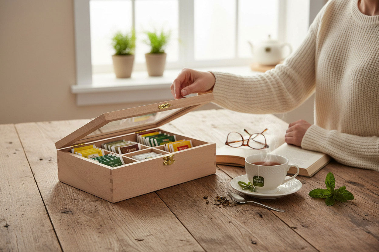 LS-LebenStil Küche & Haushalt Teebox Holz 6 Fächer 20,5cm
