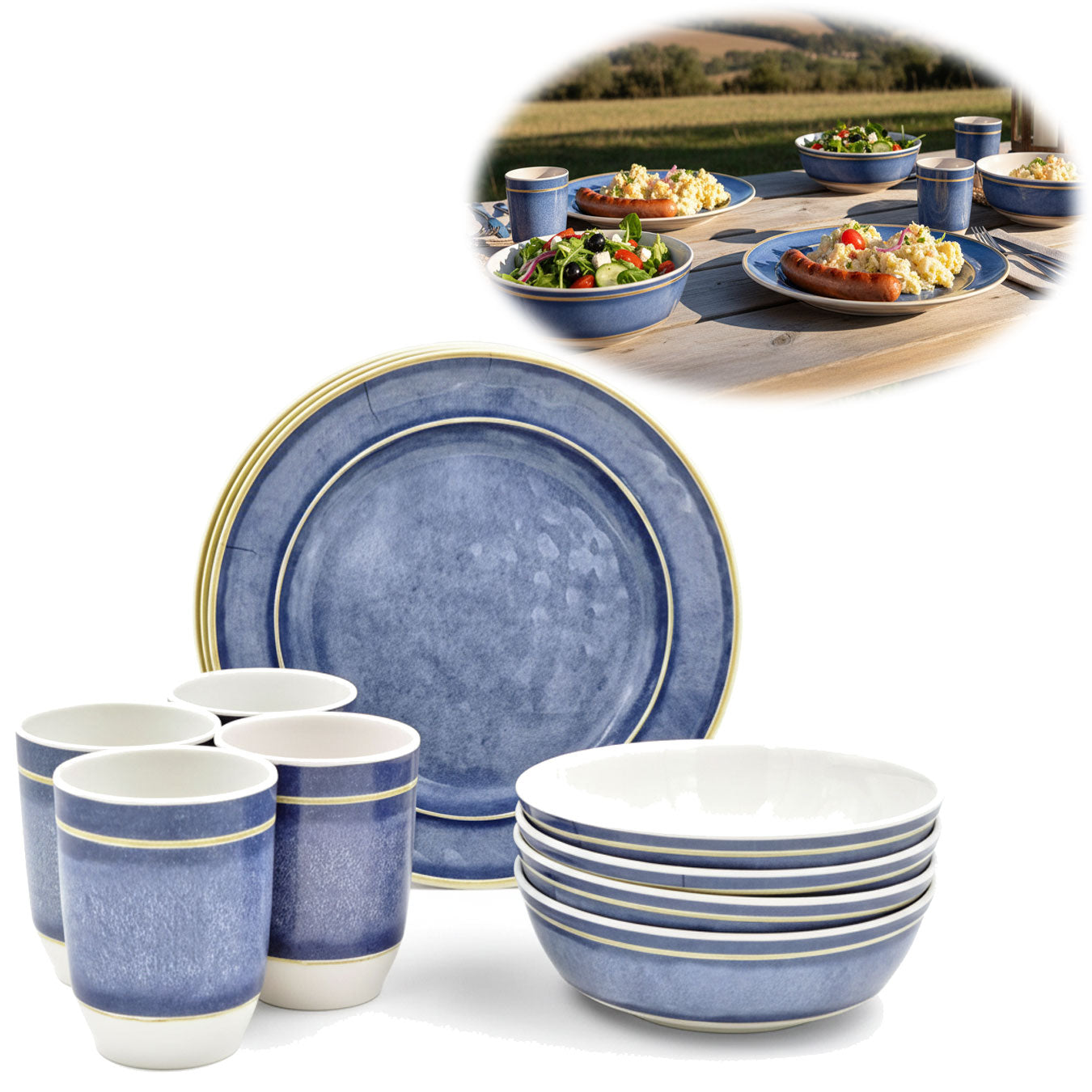 LS-LebenStil Camping Geschirr Set 12tlg Maritim 4 Personen