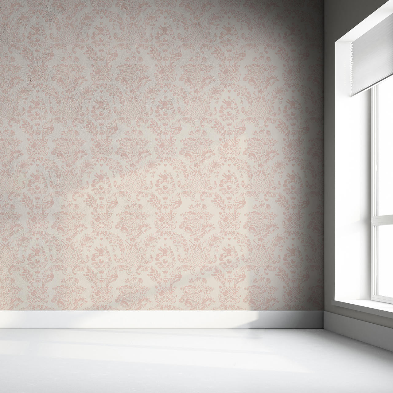 Mineheart Wallpaper New World Damask Tapete Rosa Weiß A3