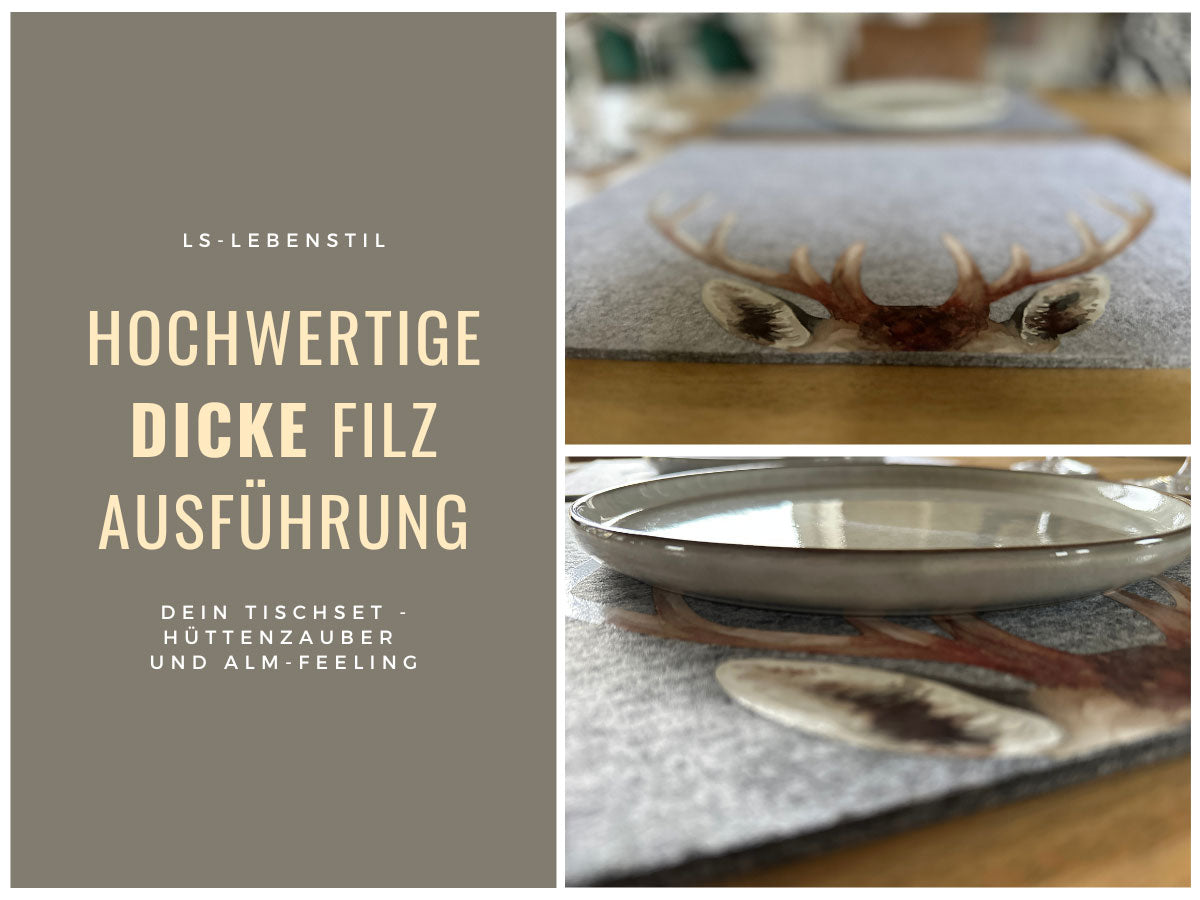 LS-LebenStil Küche & Haushalt Tischset Filz Hirsch Hellgrau 45cm 2er