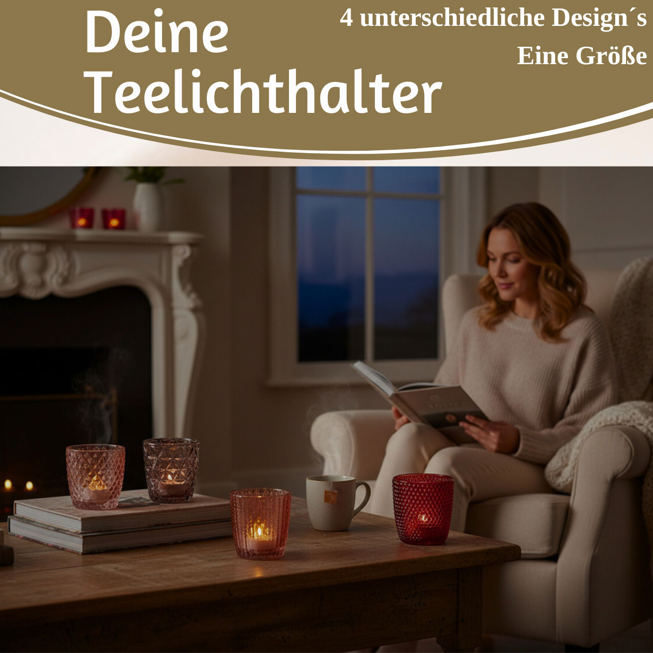 LS-LebenStil Retro Glas Teelichthalter Rosa 7cm 4er Set