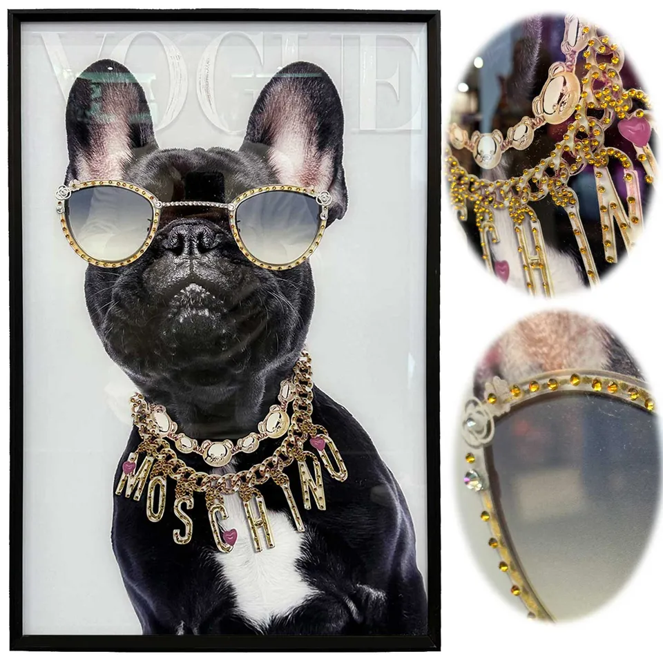 LS-LebenStil Doggy Wandbild 40x60cm Bulldogge schwarz Vogue