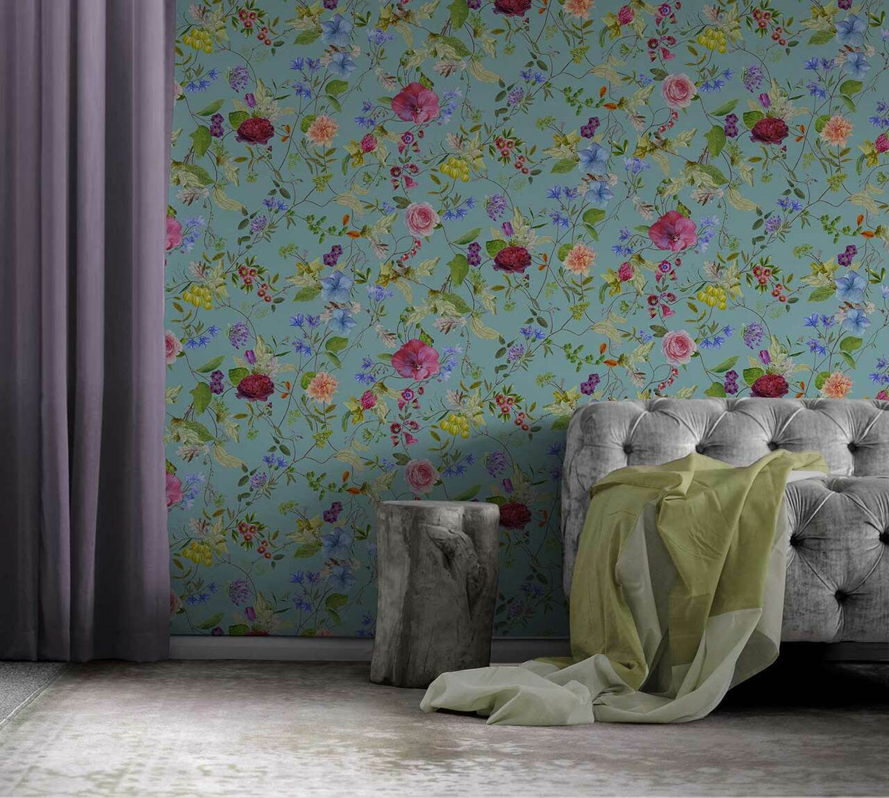 Mineheart Meadow Pattern Flower Minty Green Tapete Rolle grün floral