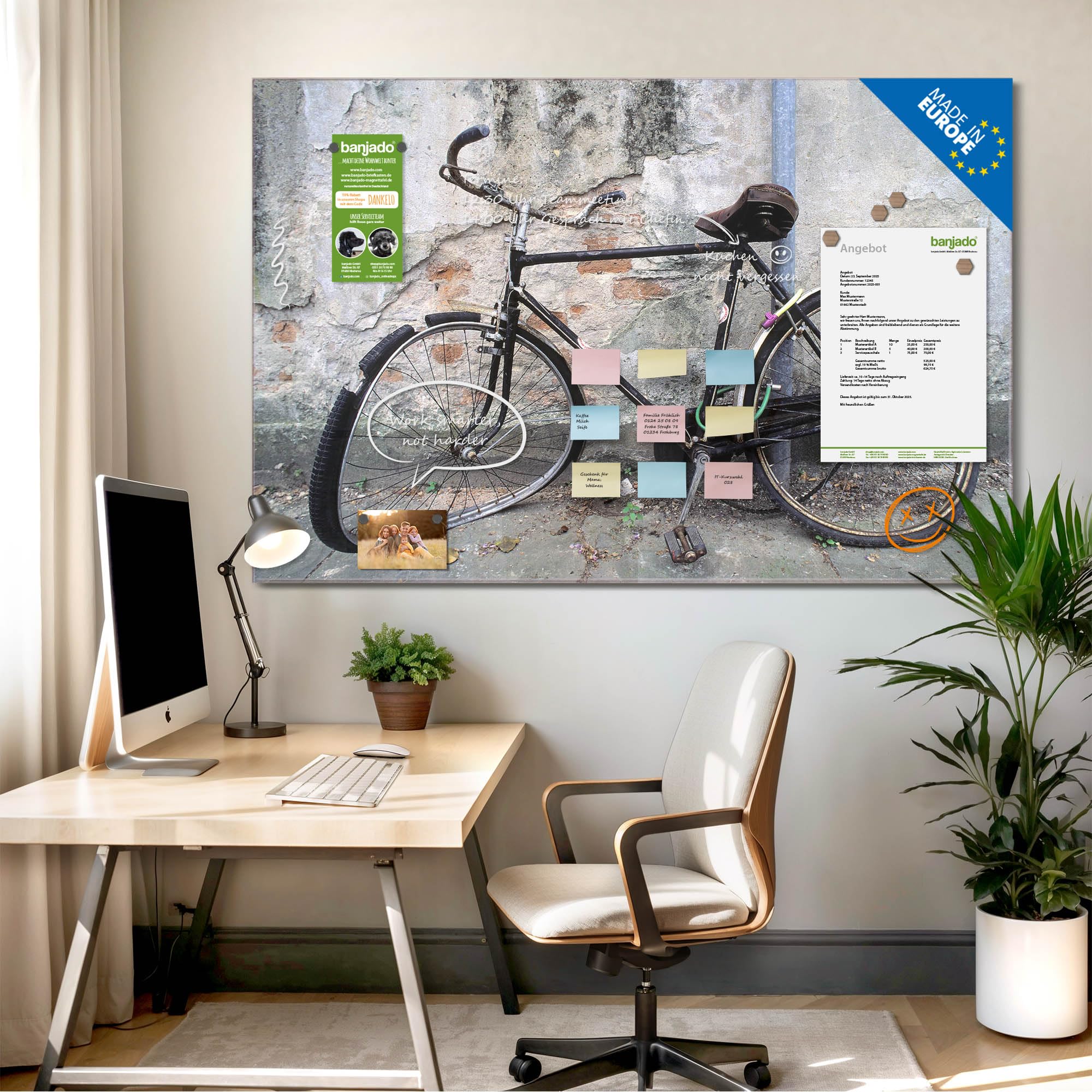 Banjado Magnettafel Glas 120x80 Nostalgie Rad beschreibbar