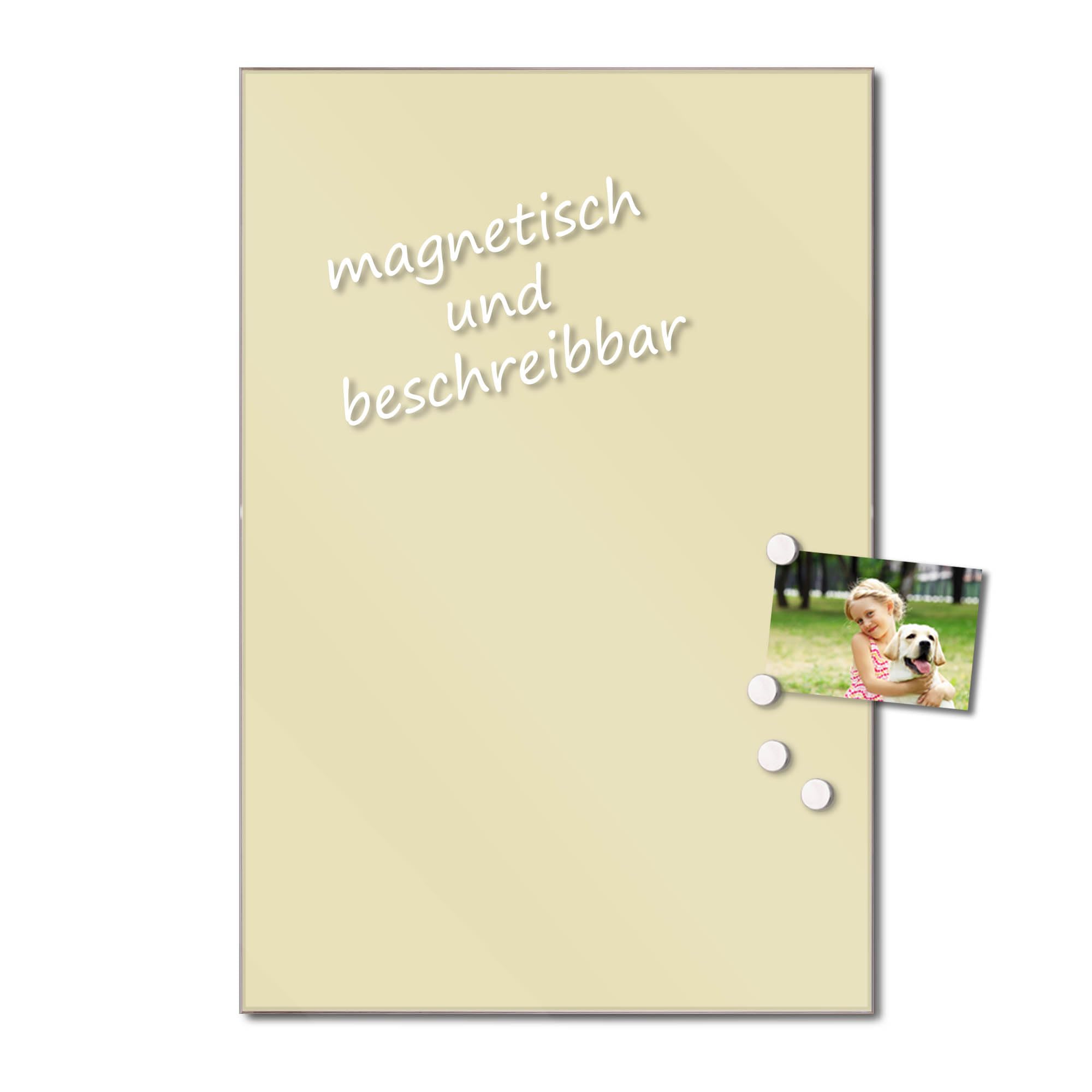 Banjado Magnettafel 90x60 cm Glas Magnettafel Beige beschreibbar