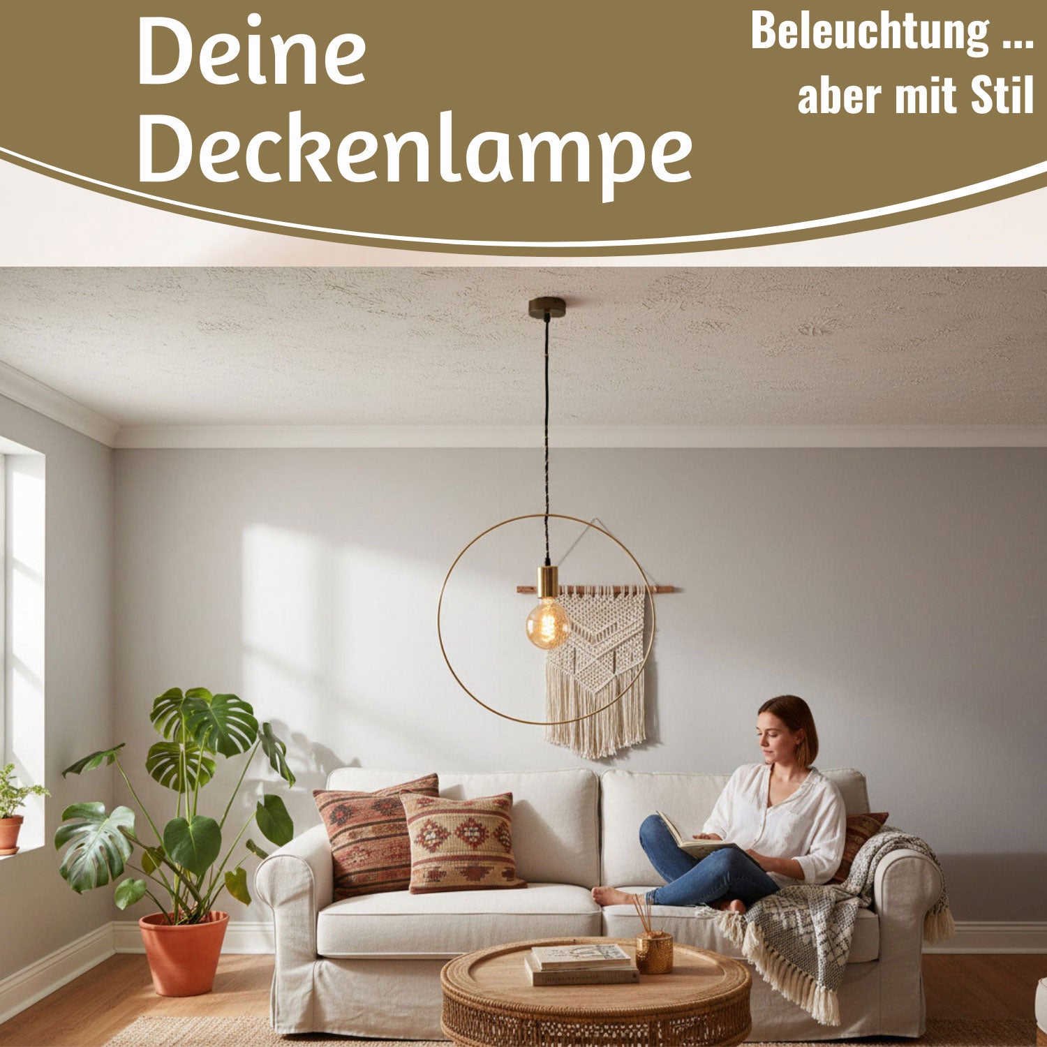 LS-LebenStil Athen Pendel-Leuchte Ring Gold 40cm E27