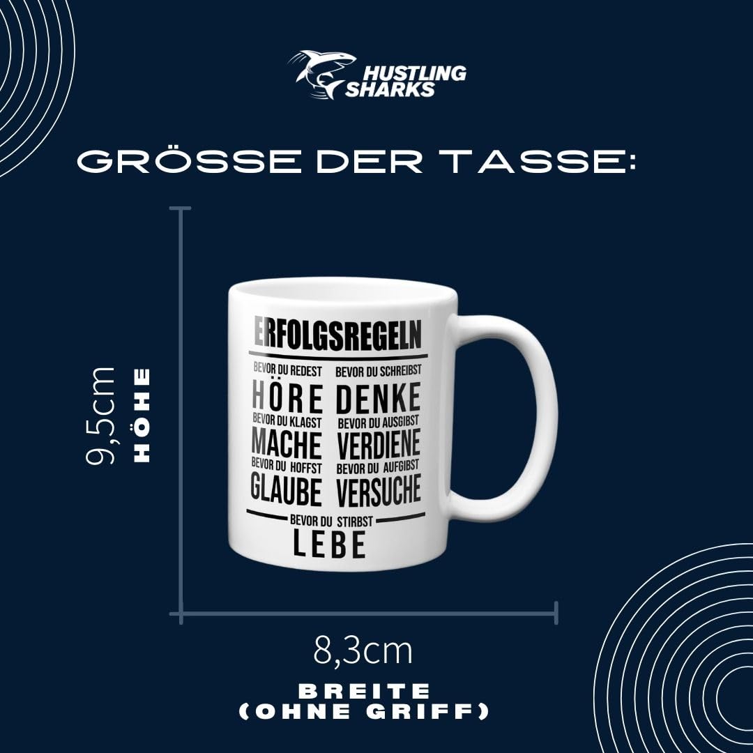 Hustling Sharks Erfolgsregeln Tasse 330ml weiß Motivation Büro