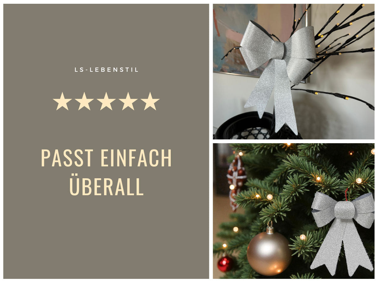LS-LebenStil Weihnachtsschleife XXL Silber 29cm 2er Set