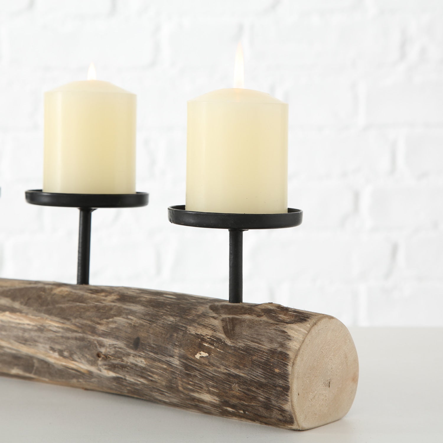 LS-LebenStil Kerzenschale Holz Braun 51cm 4-fach Stumpenkerzen