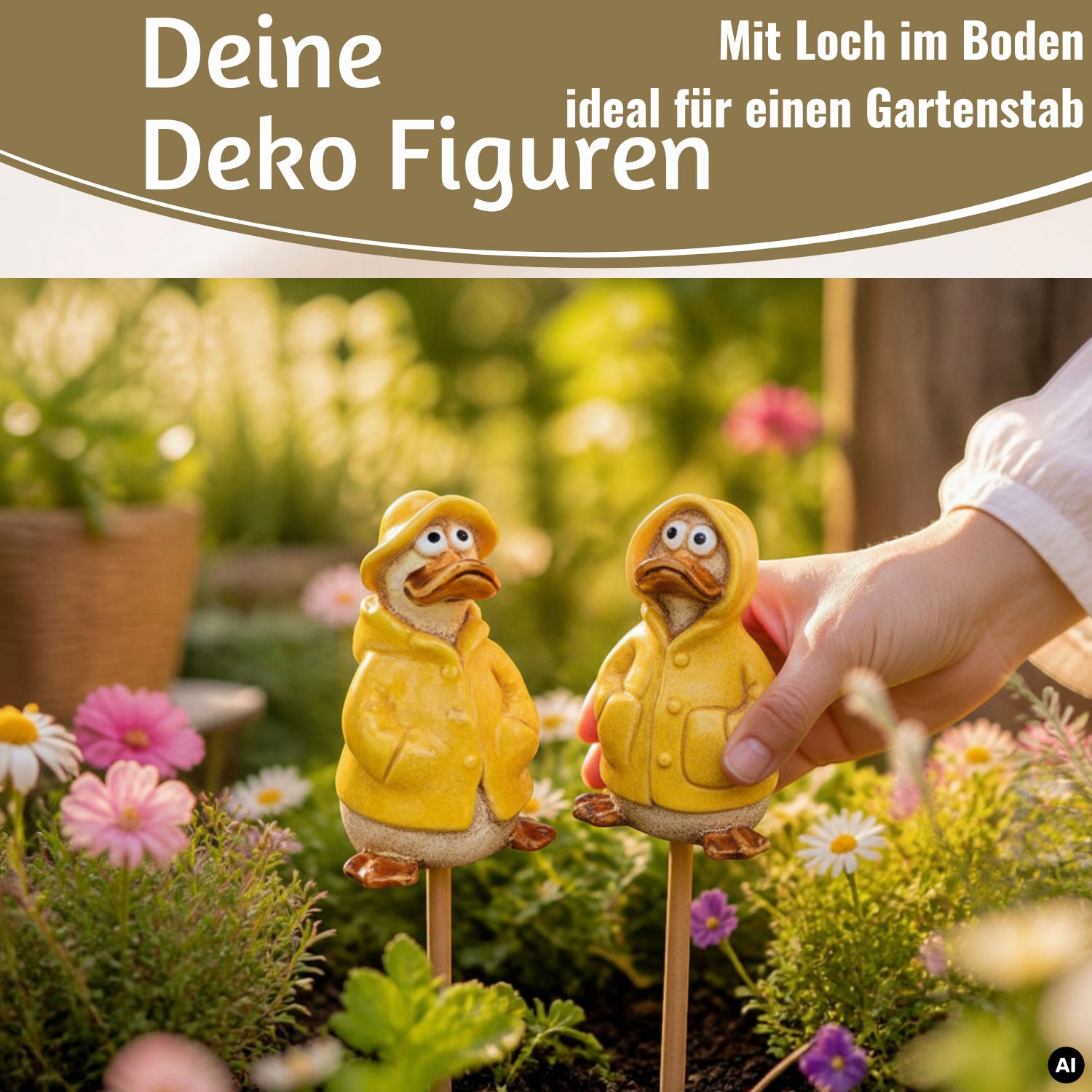 Enten Deko Figuren Set 2-tlg 11cm Gelb Grau Polyresin