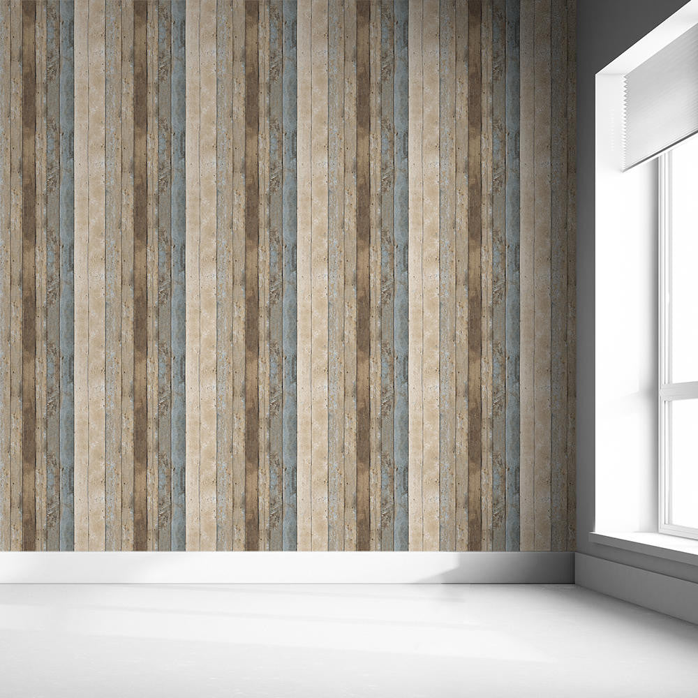 Mineheart Wallpaper Rustic Wood Panel Tapete Beige Cream Holzoptik