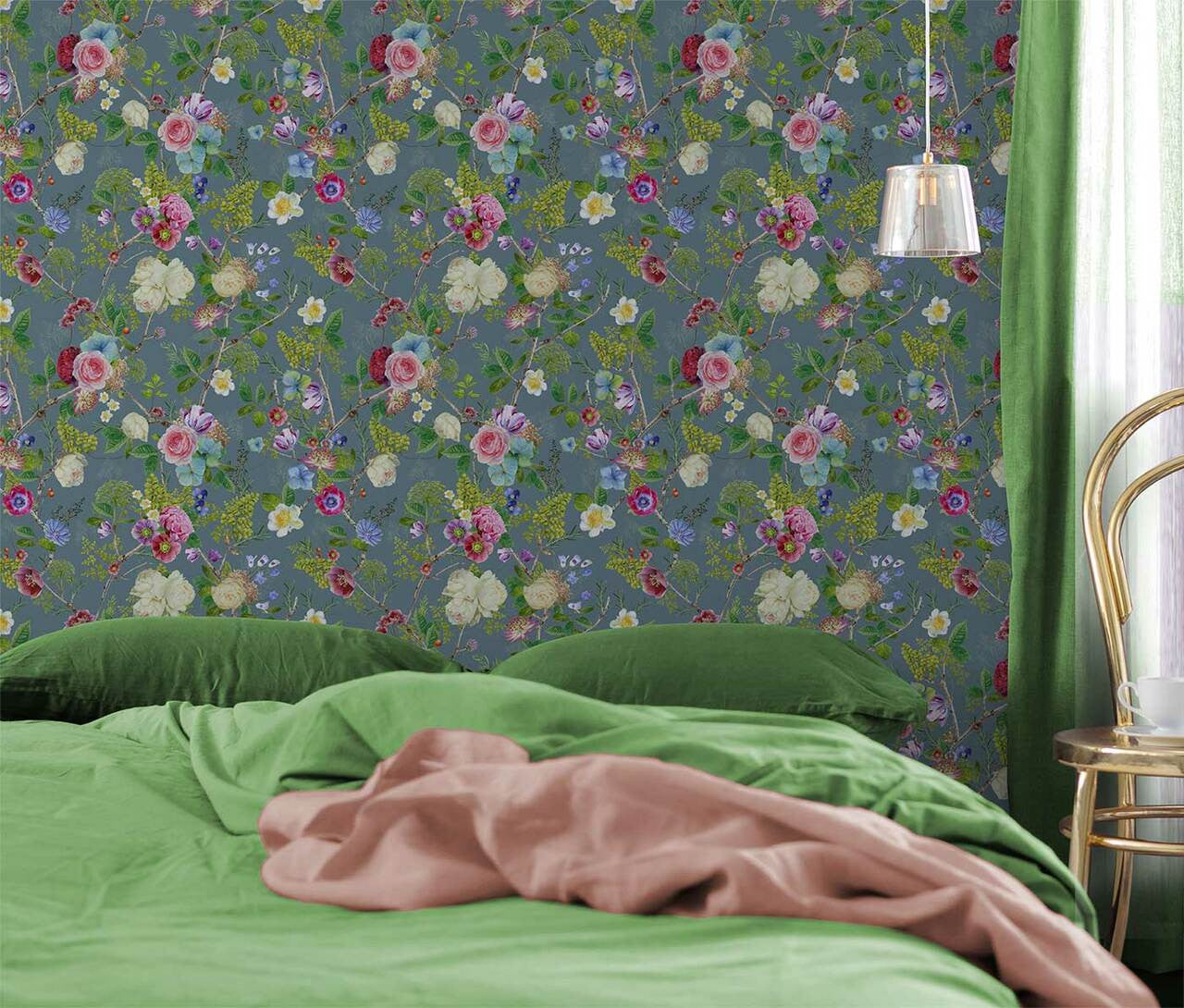 Mineheart Floral Spring Tapete Blaugrau Grün Vlies