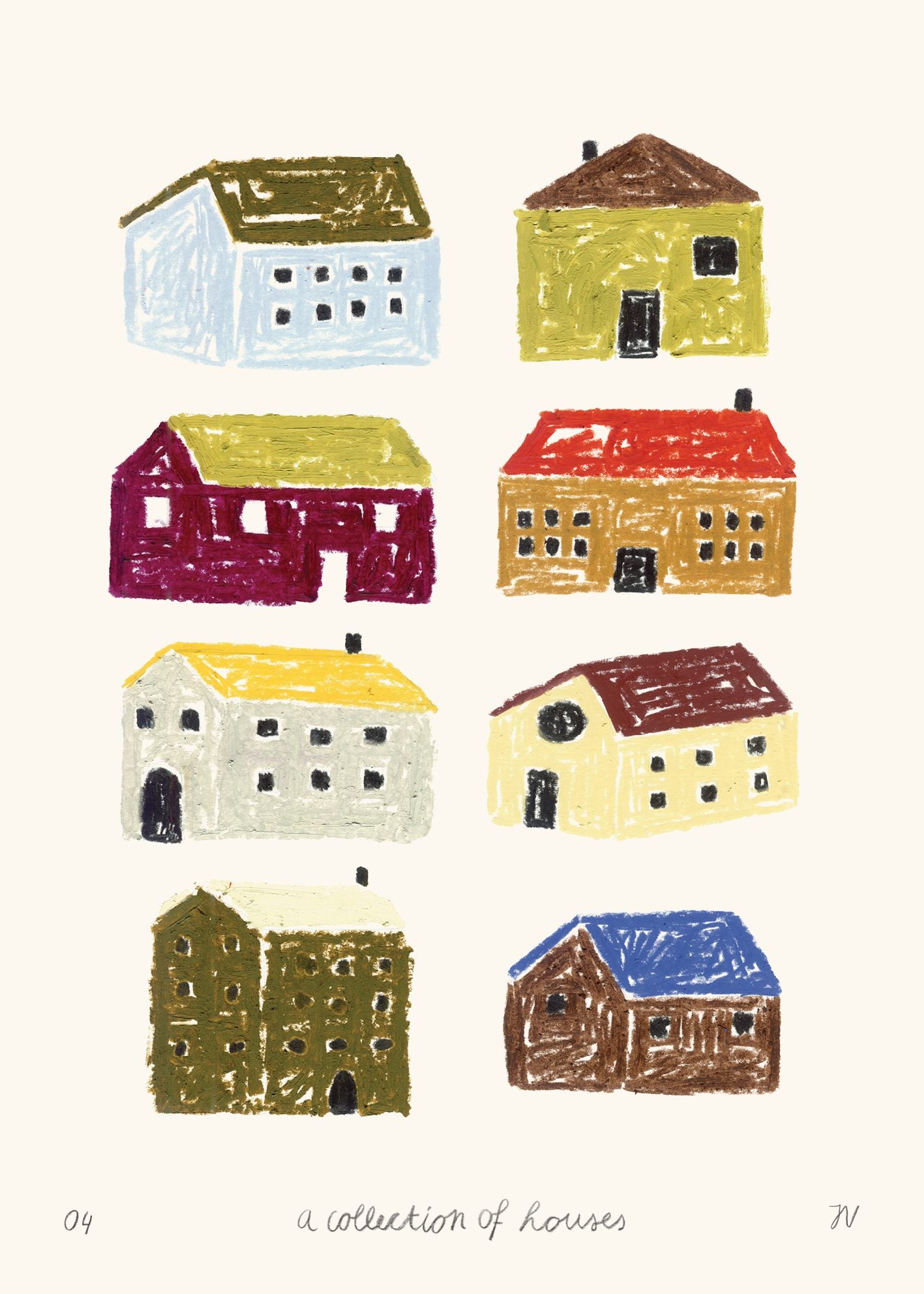 The Poster Club Art Prints A Collection of Houses Poster A4 bunt