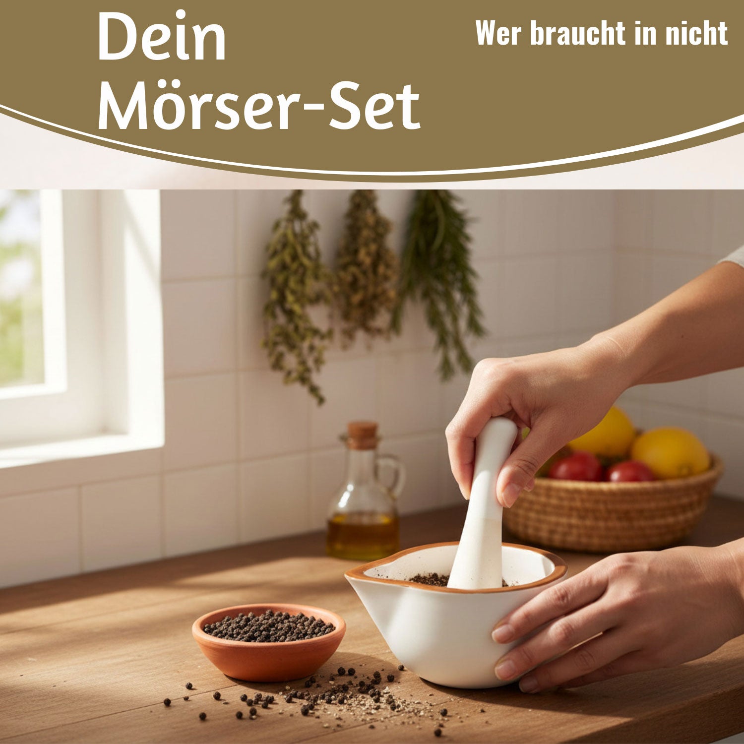 LS-LebenStil Küche & Haushalt Keramik Mörser Braun-Weiß 12cm Gewürz