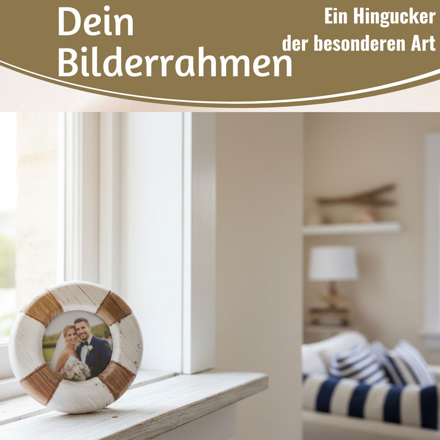LS-LebenStil Vintage Holz Bilderrahmen 15cm Steuerrad Rund