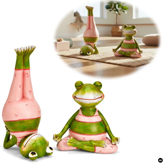 LS-LebenStil Happy Frogs Yoga Frosch Dekofigur 2er Set 11cm