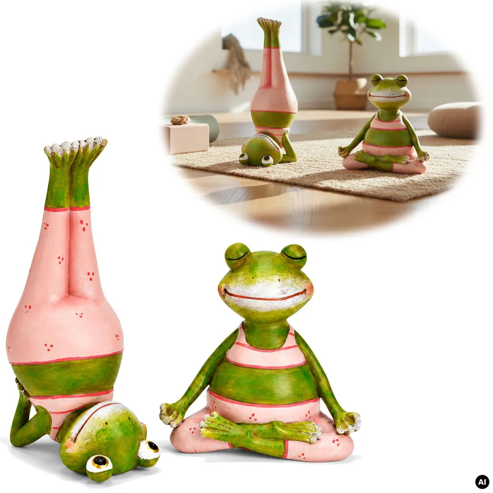 LS-LebenStil Happy Frogs Yoga Frosch Dekofigur 2er Set 11cm