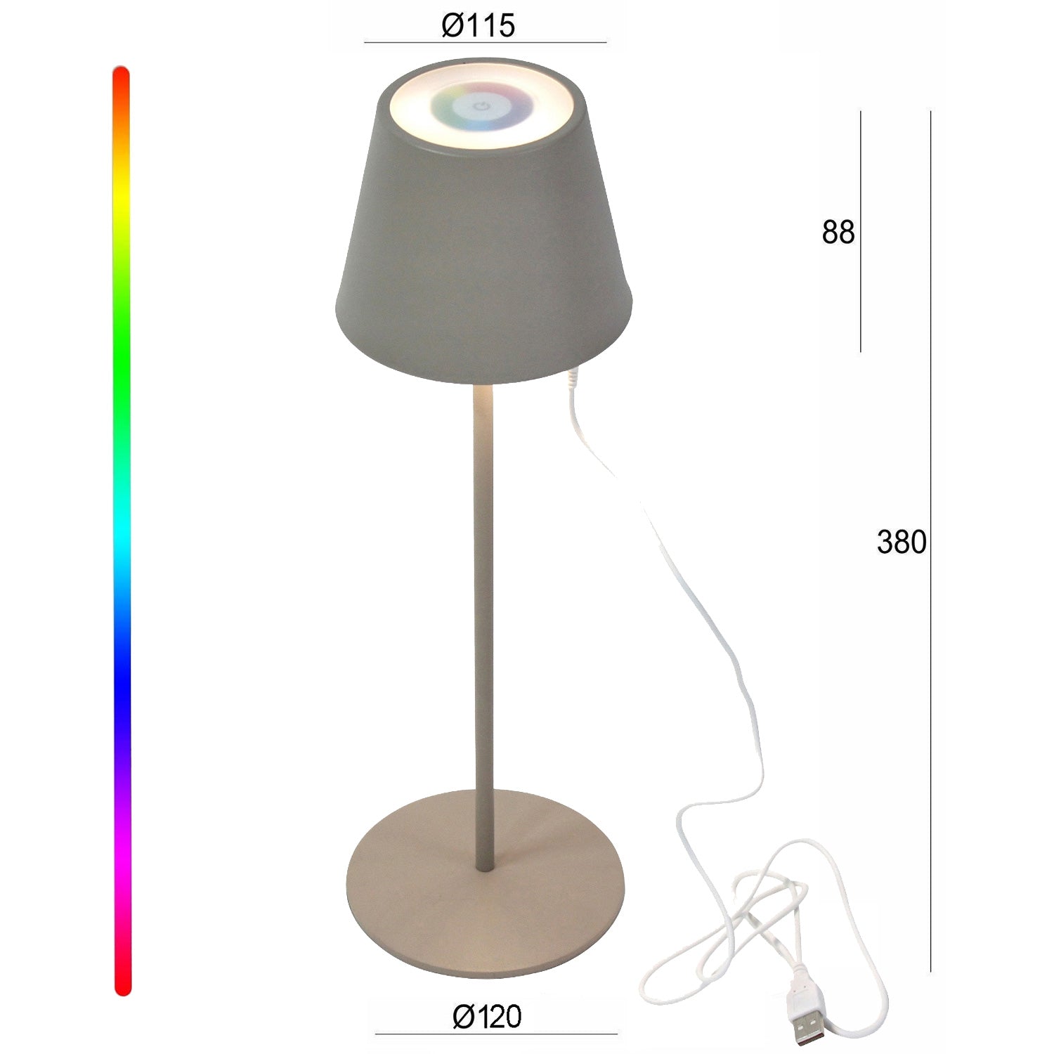 LS-LebenStil Ribe LED Tischlampe Taupe 38cm RGB Akku