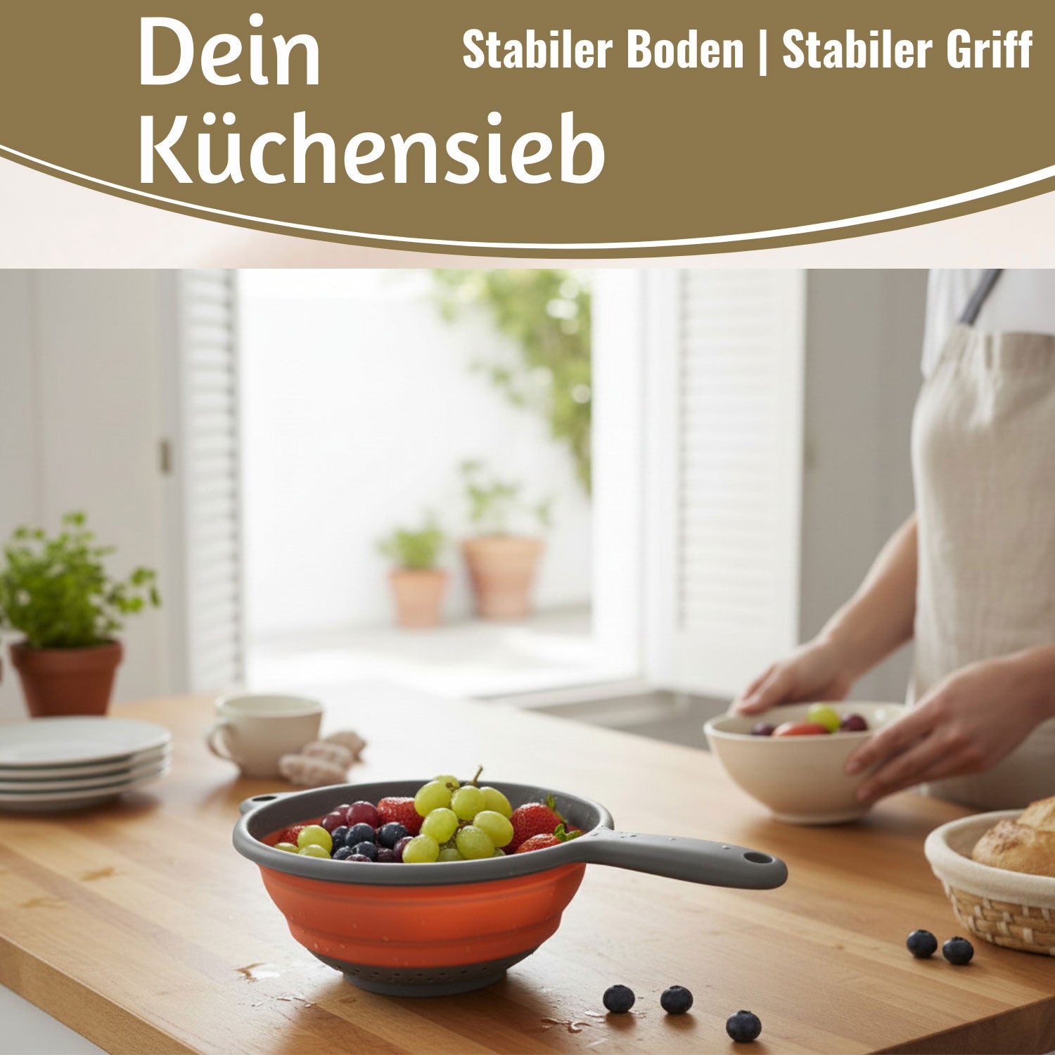 LS-LebenStil Küche & Haushalt Abtropfsieb Faltbar 36x19cm Griff