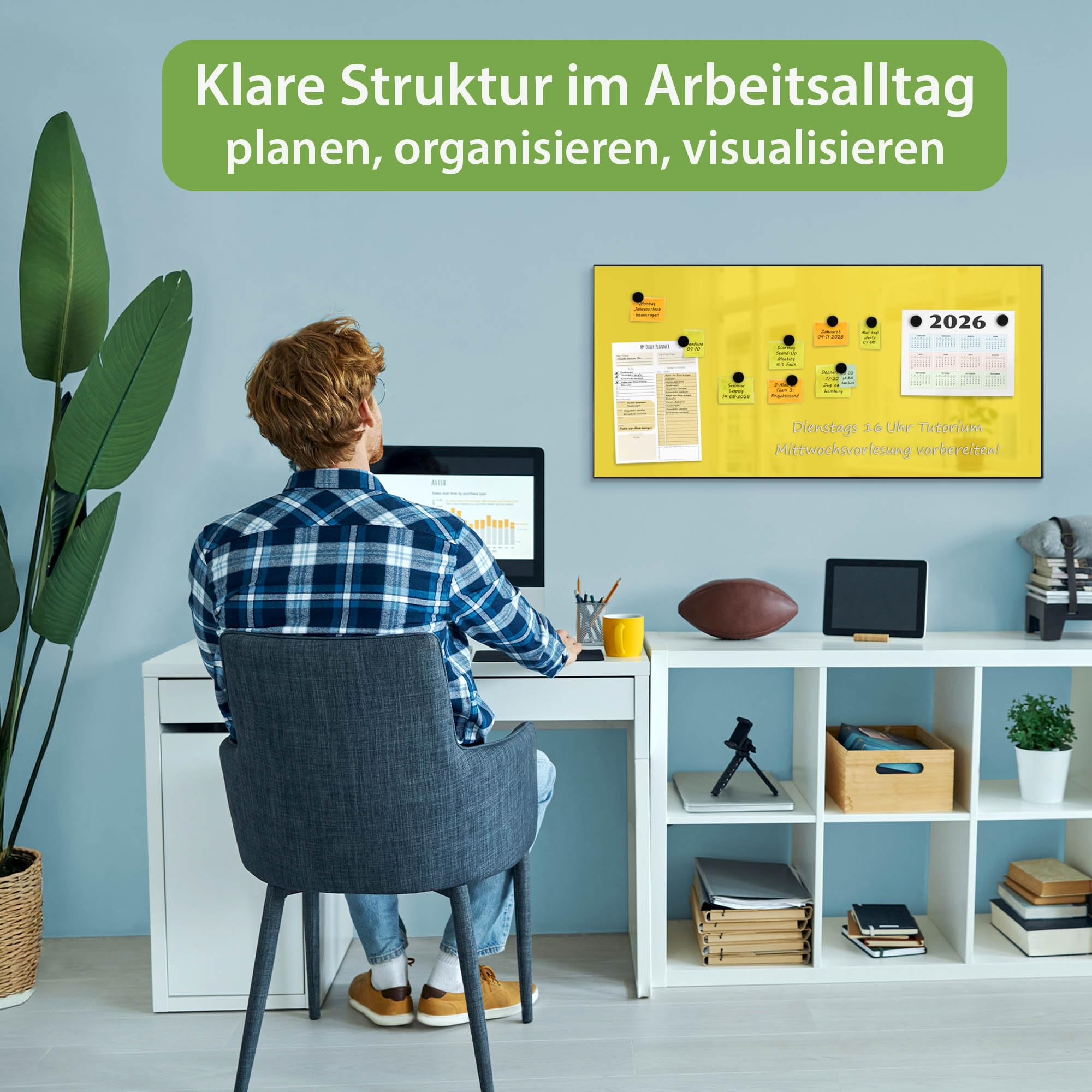 Banjado Magnettafel Metall 78x37cm Magnetwand Sonnengelb beschreibbar