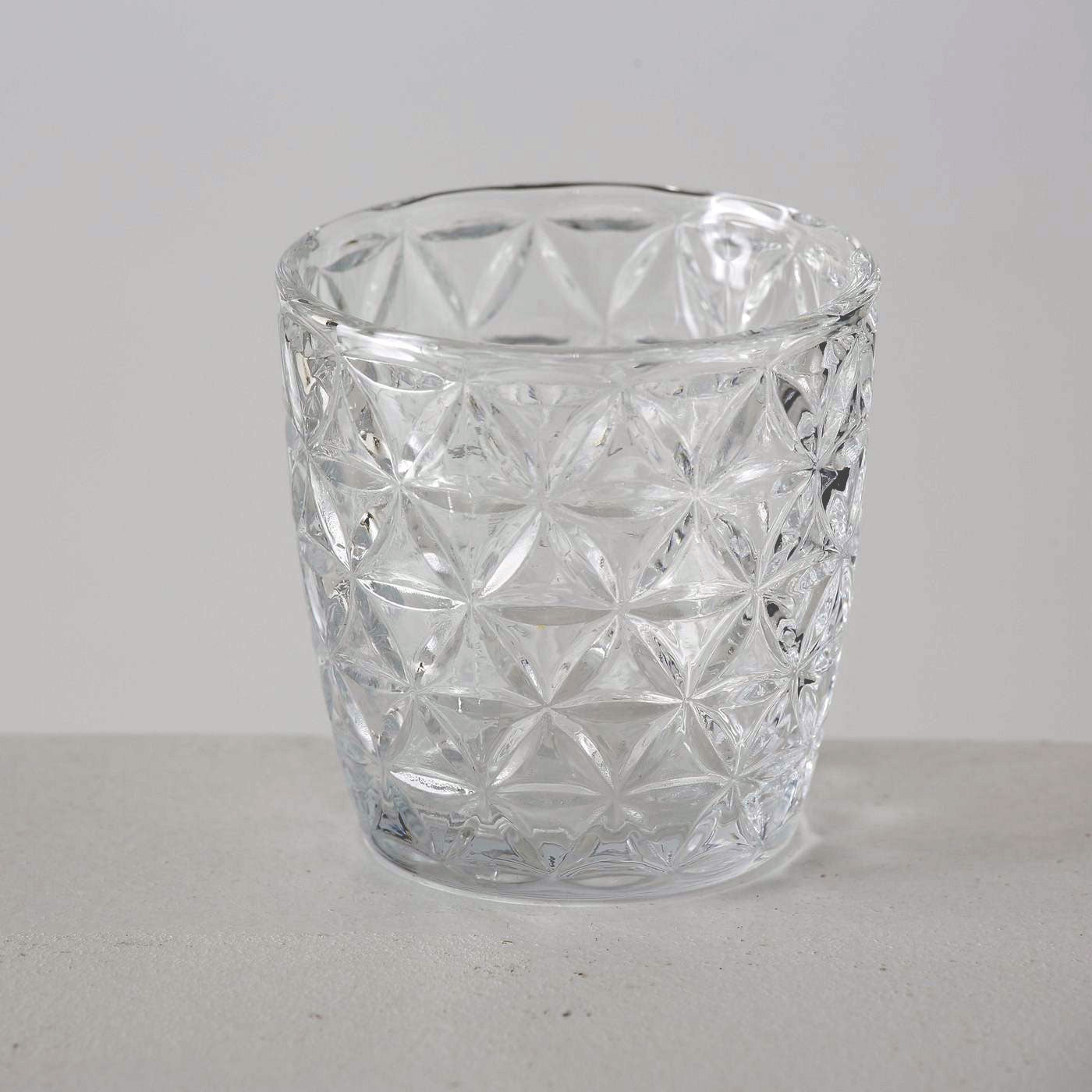 LS-LebenStil Küche Teelichthalter Glas Retro Weiß 4er 7cm