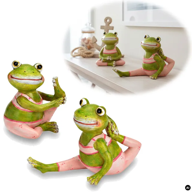 LS-LebenStil Yoga Frösche Deko-Figuren Set 8cm Grün Pink