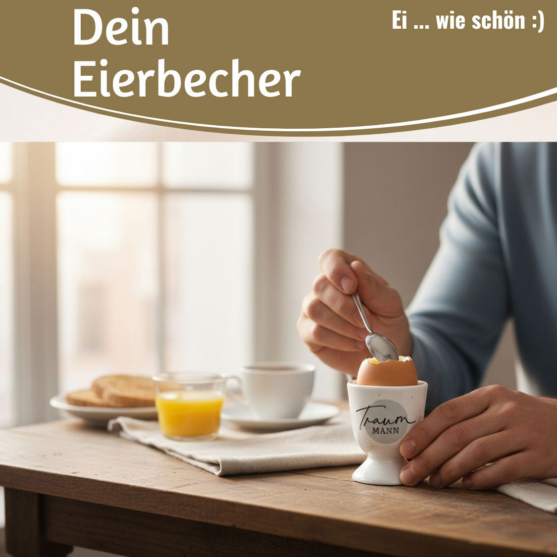 LS-LebenStil Küche Eierbecher Traummann Echt-Gold Porzellan