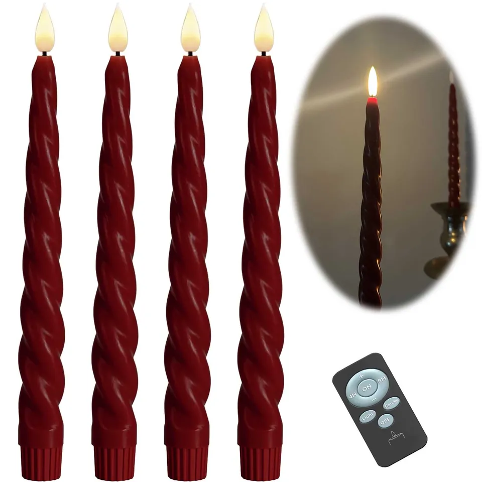 LS-LebenStil Möbel & Wohnen LED Stabkerzen Ribe Rot 26cm 4er