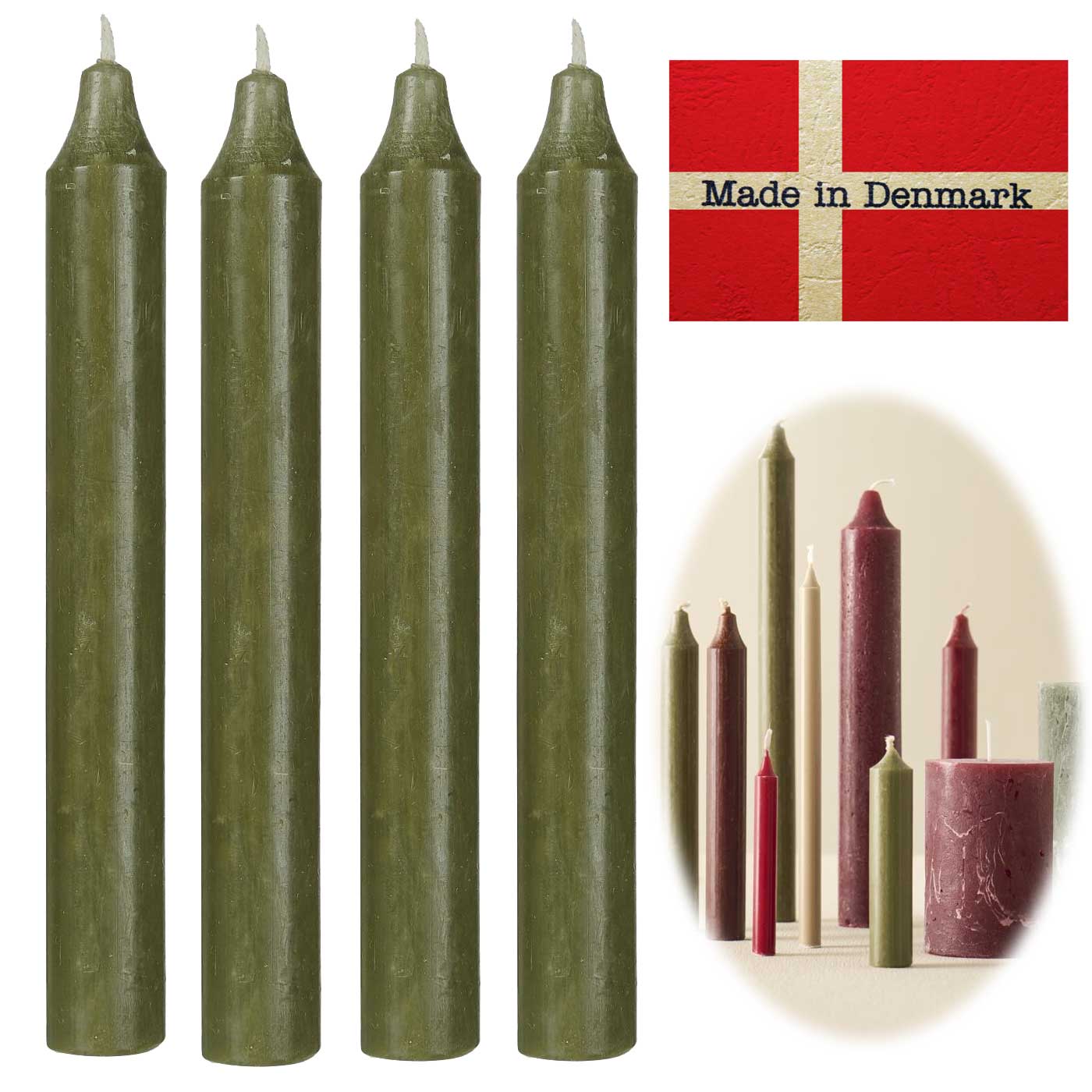 Ribe Stabkerzen Rustik Waldgrün 18x2,2cm 4er Set Tafelkerzen
