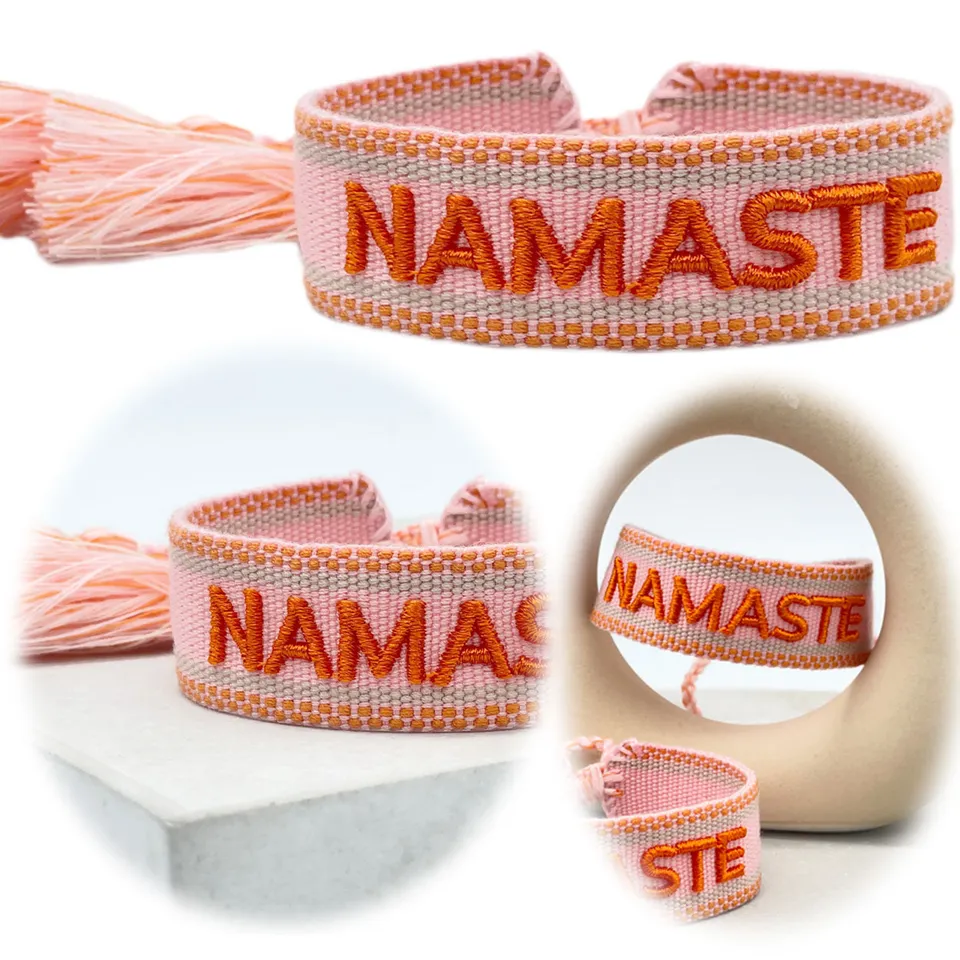 LS-LebenStil Namaste Canvas Armband Rosa Orange Quasten