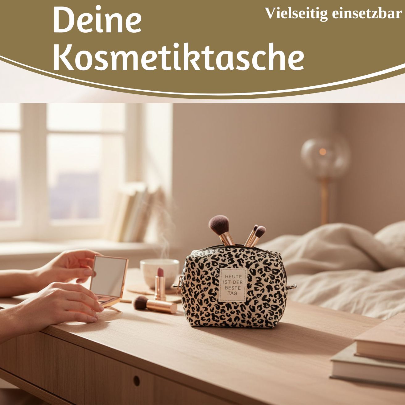 LS-LebenStil Kosmetiktasche Leo creme 14x11cm Baumwolle klein