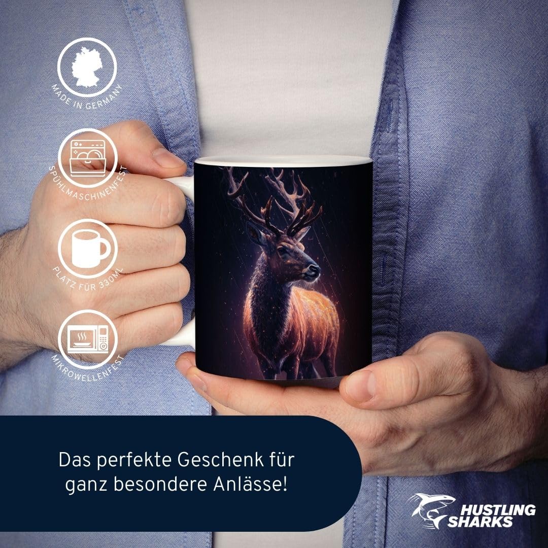 Hustling Sharks Wandbilder Hirsch im Regen Tasse 330 ml weiß