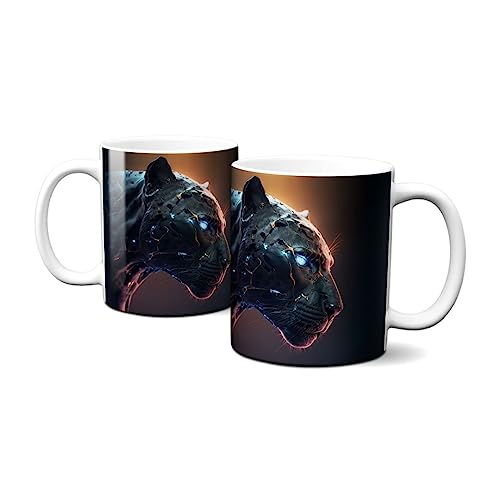 Hustling Sharks Leuchtender Panther Tasse 330ml weiß Tiermotiv