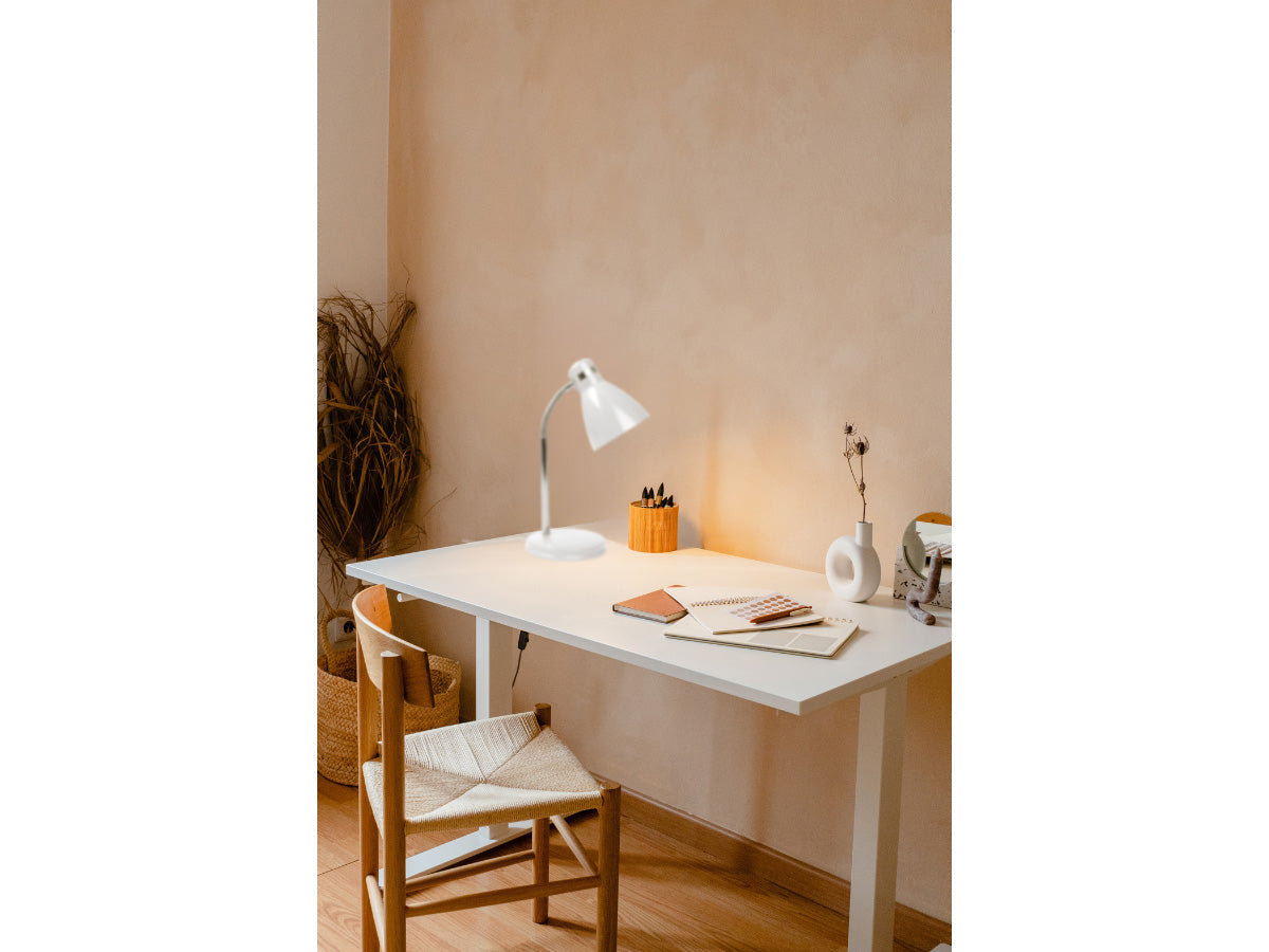 LS-LebenStil List Tischlampe 39cm Weiß-Silber E27 Schwenkarm