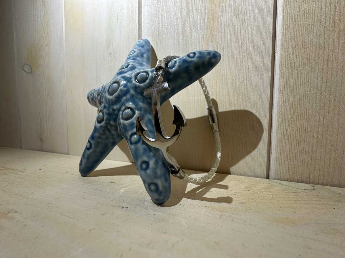 LS-LebenStil Kampen Damen Lederarmband Weiß 18cm Anker