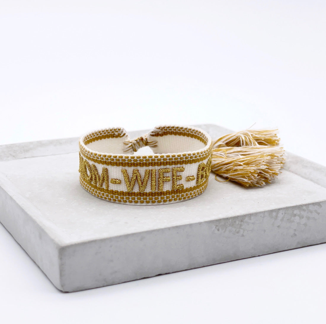 LS-LebenStil Canvas Armband Mom Wife Boss Creme Gold